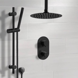 Shower Faucet Black Thermostatic Ceiling Shower System with Handheld Remer SFR61